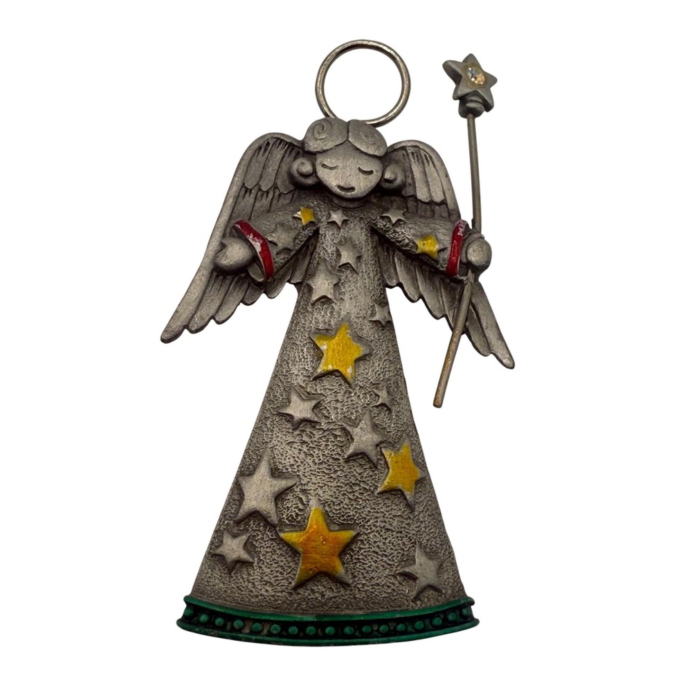 JJ Angel Brooch Star Wand Christmas Holiday‎ Pin Jonette Jewelry Pewter Enamel